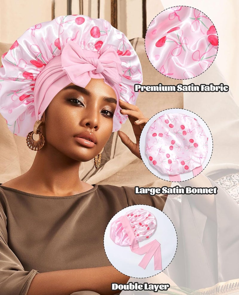 CHLINS Satin Bonnet Silk Bonnet for Sleeping Silk Sleep Cap Double Layer Hair Bonnet with Elastic Tie Band for Curly Hair Night Cap - Image 5